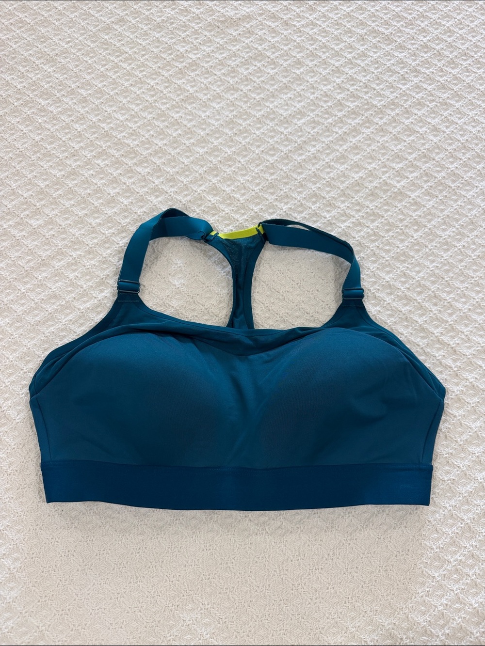 Brooks Teal Racerback Sports Bra with Lime Accent